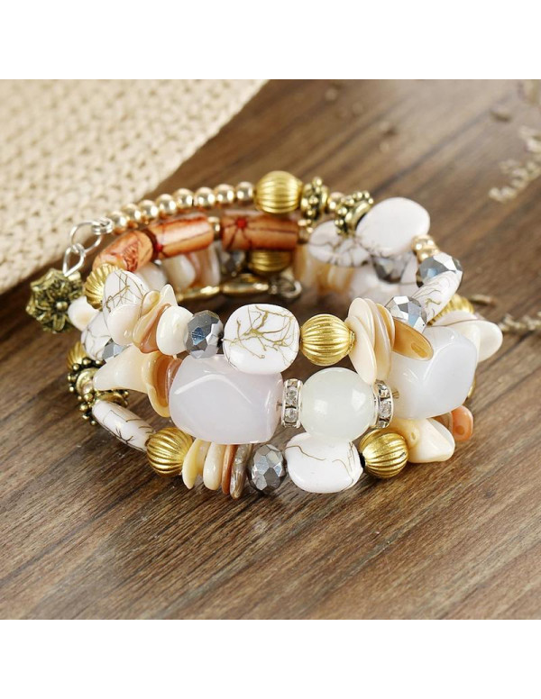 Jewels Galaxy White & Gold-Toned Copper-Plated Stone-Studded Multi-Strand Bracelet 49021