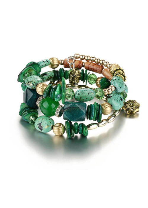 Jewels Galaxy Green & Gold-Toned Copper-Plated Stone-Studded Multi-Strand Bracelet 49022