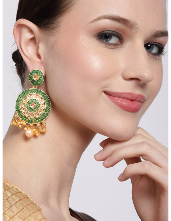 Jewels Galaxy Green Gold Plated Pearl Studded Drop...