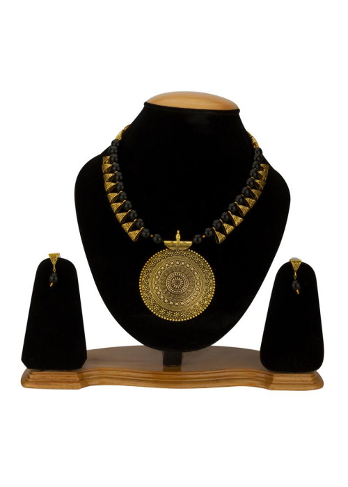 Jewels Galaxy Black Copper Plated Pearl Necklace Set 44000