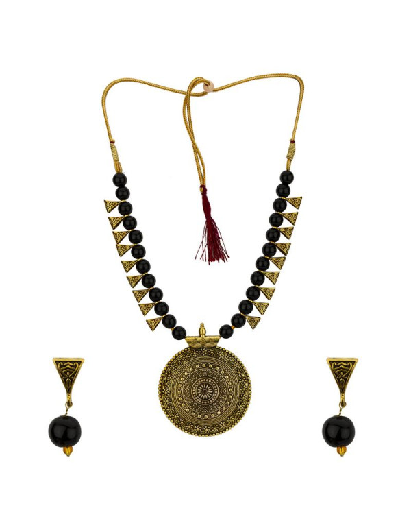 Jewels Galaxy Black Copper Plated Pearl Necklace Set 44000