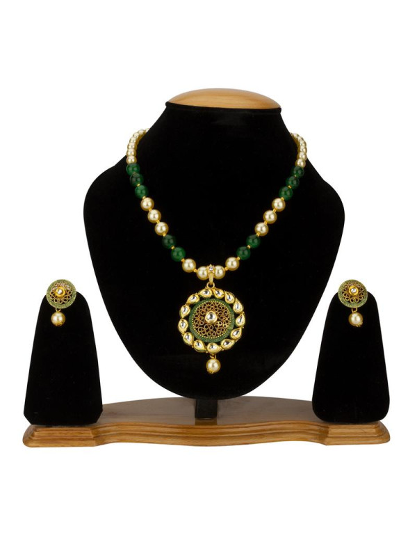 Jewels Galaxy Green GP Kundan studded Pearl Neckla...