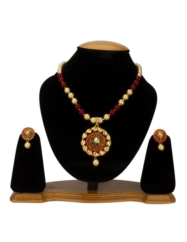 Jewels Galaxy Magenta GP Kundan studded Pearl Neck...