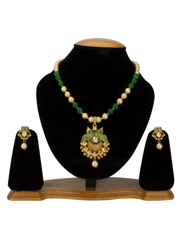 Jewels Galaxy Green GP Kundan studded Pearl Neckla...