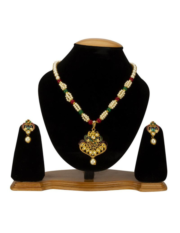 Jewels Galaxy Multicolor GP Kundan studded Pearl N...