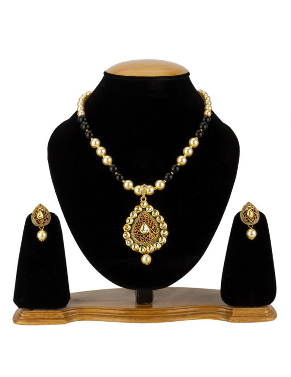 Jewels Galaxy Black GP Kundan studded Pearl Neckla...