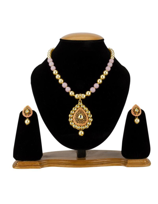 Jewels Galaxy Pink GP Kundan studded Pearl Necklac...