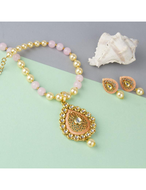 Jewels Galaxy Pink GP Kundan studded Pearl Necklac...