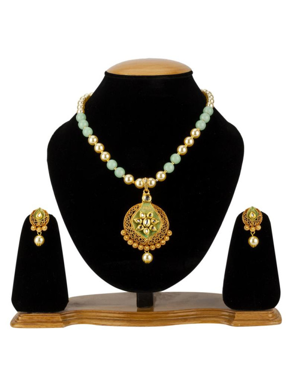 Jewels Galaxy Green GP Kundan studded Pearl Neckla...