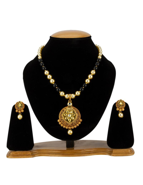 Jewels Galaxy Black GP Kundan studded Pearl Neckla...