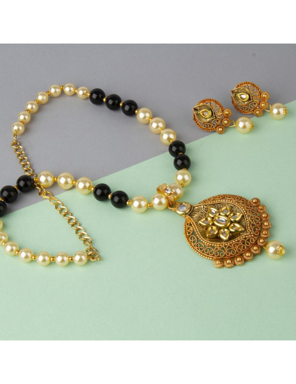 Jewels Galaxy Black GP Kundan studded Pearl Neckla...