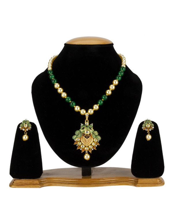 Jewels Galaxy Green GP Kundan studded Pearl Neckla...