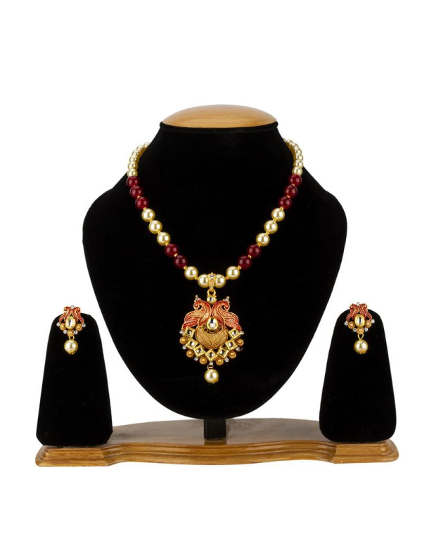 Jewels Galaxy Maroon GP Kundan studded Pearl Neckl...