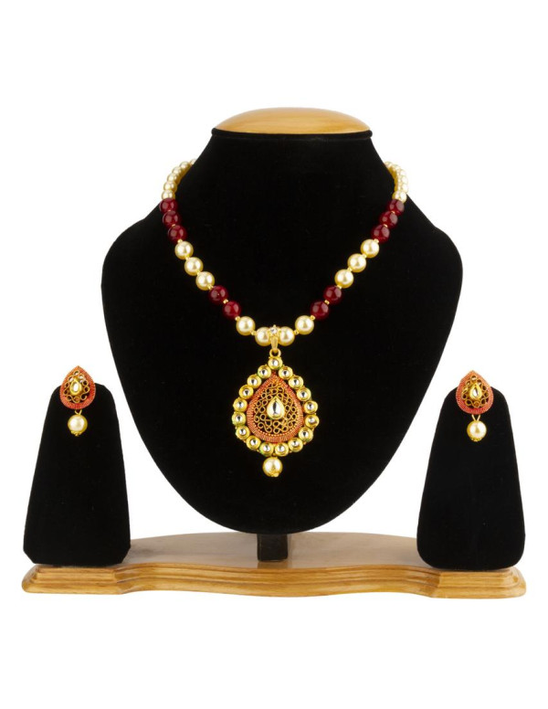 Jewels Galaxy Magenta GP Kundan studded Pearl Neck...