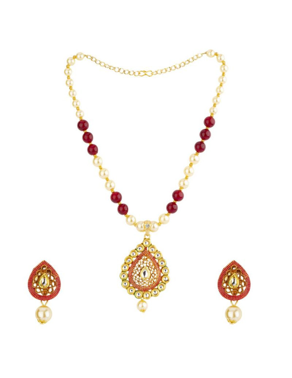 Jewels Galaxy Magenta GP Kundan studded Pearl Neck...