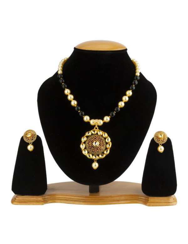 Jewels Galaxy Black GP Kundan studded Pearl Neckla...