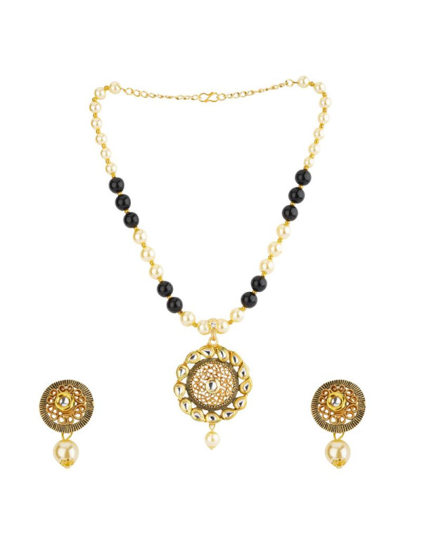 Jewels Galaxy Black GP Kundan studded Pearl Neckla...