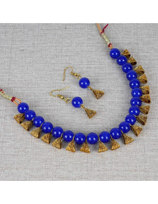 Jewels Galaxy Gold-Toned GP Blue Pearl Necklace Se...