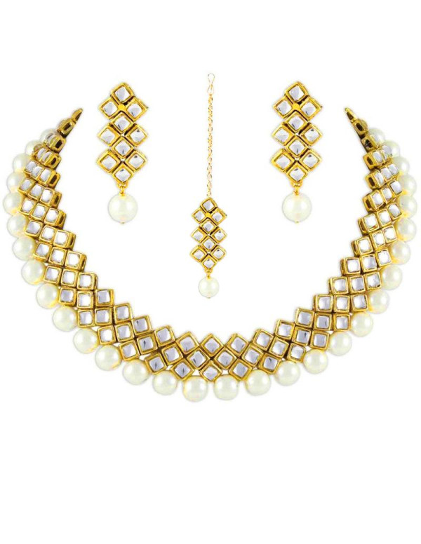 Jewels Galaxy Gold-Toned-Gold Plated AD Studded Ne...