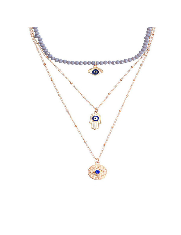 Jewels Galaxy Jewellery For Women Gold Plated Gold-Toned Evil Eye and Buddha Hand Layered Necklace