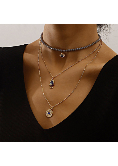 Jewels Galaxy Jewellery For Women Gold Plated Gold-Toned Evil Eye and Buddha Hand Layered Necklace