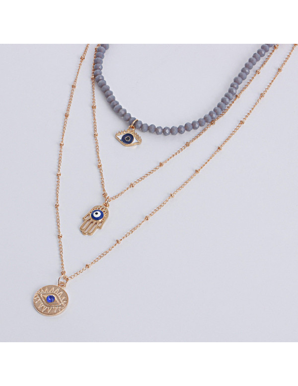 Jewels Galaxy Jewellery For Women Gold Plated Gold-Toned Evil Eye and Buddha Hand Layered Necklace