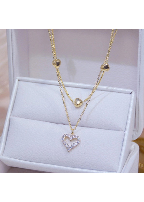 Jewels Galaxy Gold Plated Korean Heart themed AD Layered Pendant