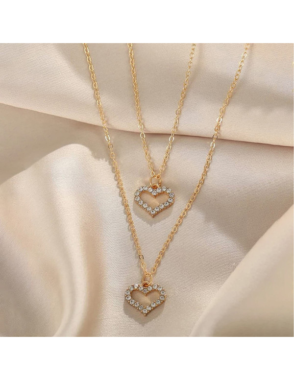 Jewels Galaxy Gold Plated Korean Dual Hearts AD Layered Pendant