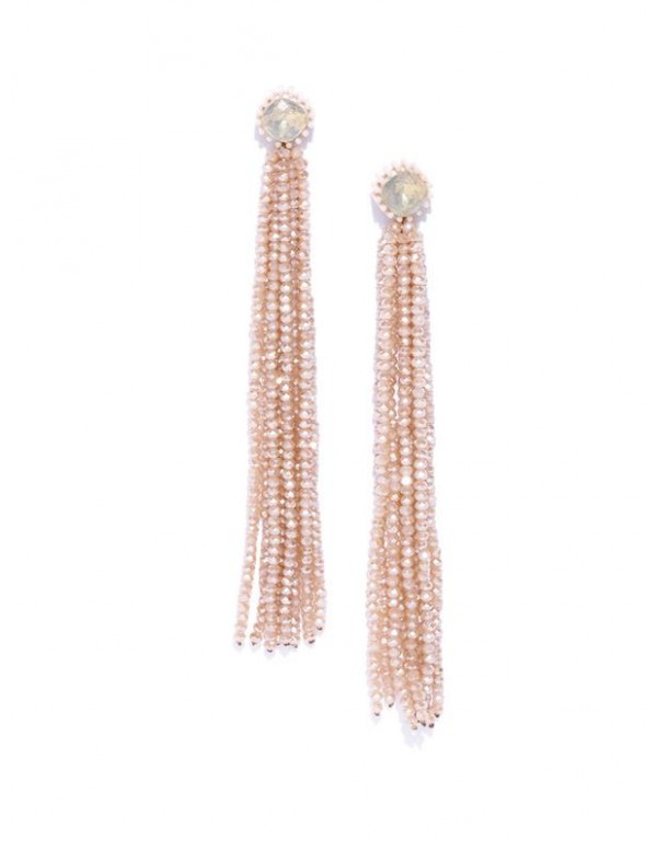 Beige Beaded Tasseled Handcrafted Drop Earrings
 3...