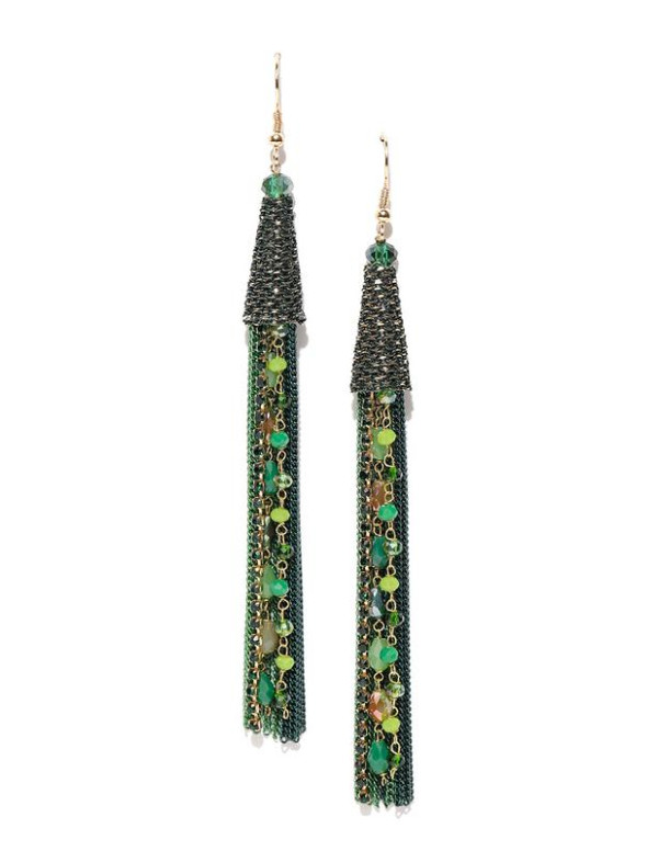 Green & Gold-Toned Handcrafted Tasseled Contem...