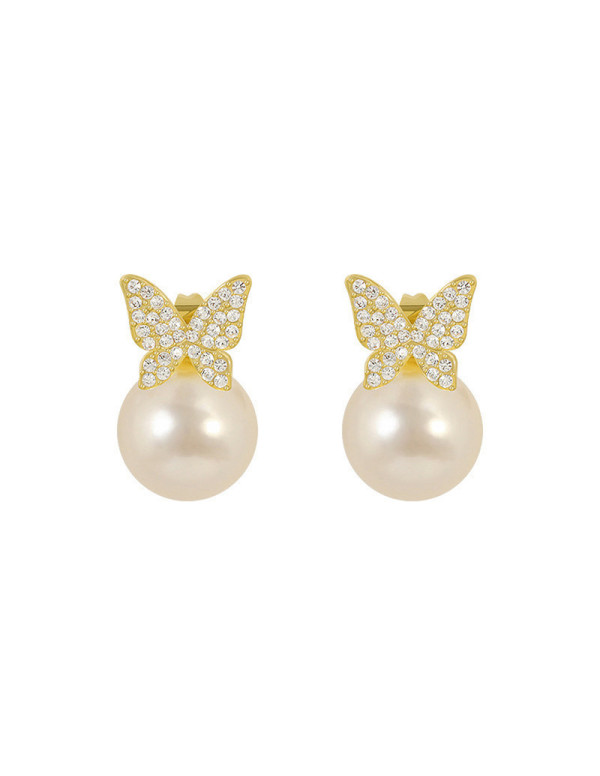 Jewels Galaxy Gold Plated AD and Pearl Butterfly Korean Drop Earrings