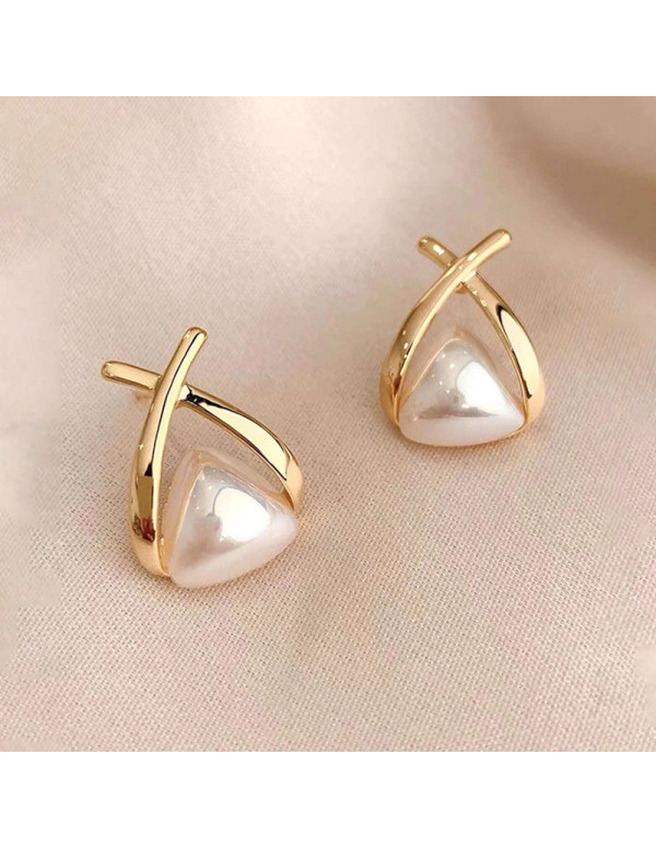 Jewels Galaxy Gold Plated Amazing Korean Triangular Pearl Stud Earrings