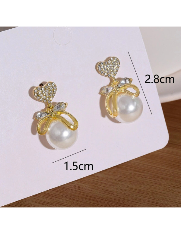 Jewels Galaxy Gold Plated Korean AD Heart themed Pearl Drop Earrings