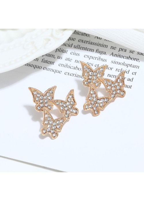 Jewels Galaxy Gold Plated Amazing Triple Butterflies Korean Stud Earrings