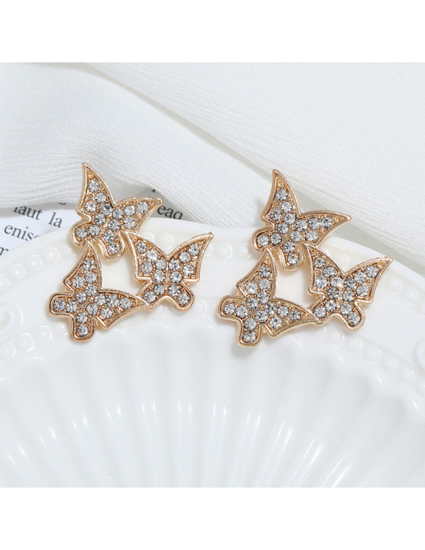 Jewels Galaxy Gold Plated Amazing Triple Butterflies Korean Stud Earrings