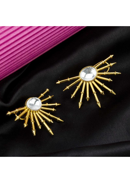 Gold Plated - Kundan-Studded Designer Drop Earrings 64026