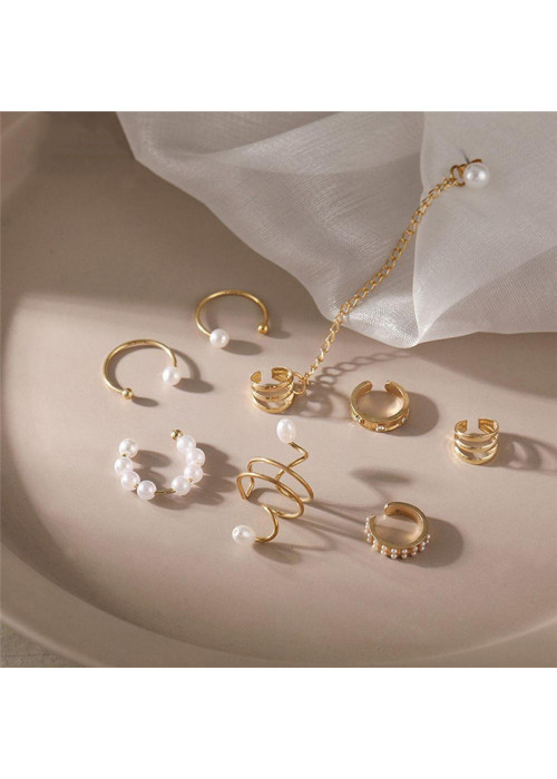 Jewels Galaxy Gold Plated Contemporary Earcuffs Set of 8