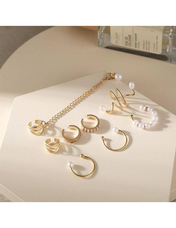 Jewels Galaxy Gold Plated Contemporary Earcuffs Set of 8