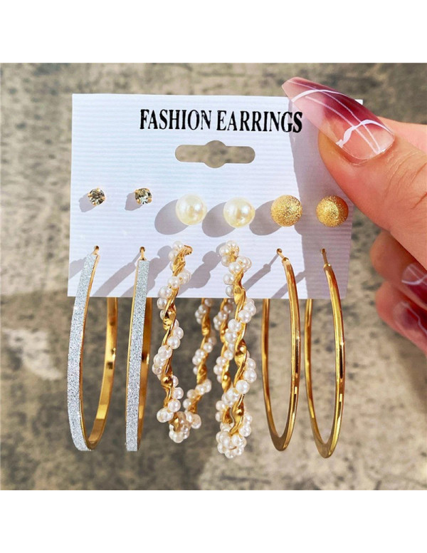 Jewels Galaxy Gold Plated Contemporary Studs and Hoop Earrings Set of 6