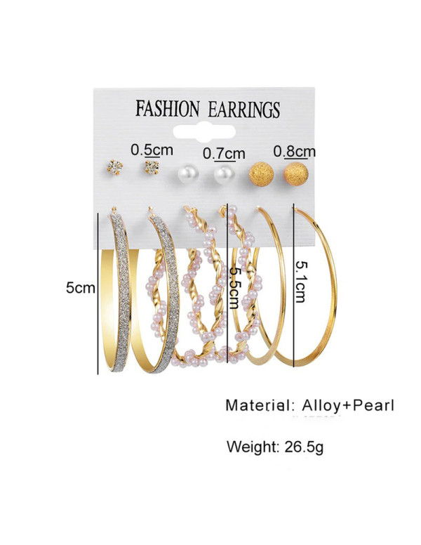 Jewels Galaxy Gold Plated Contemporary Studs and Hoop Earrings Set of 6