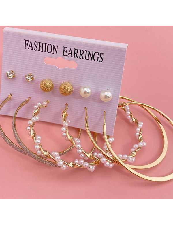 Jewels Galaxy Gold Plated Contemporary Studs and Hoop Earrings Set of 6