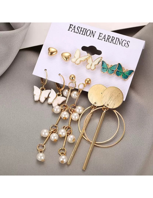 Jewels Galaxy Gold Plated Butterfly inspired Contemporary Studs and Drop Earrings Set of 6