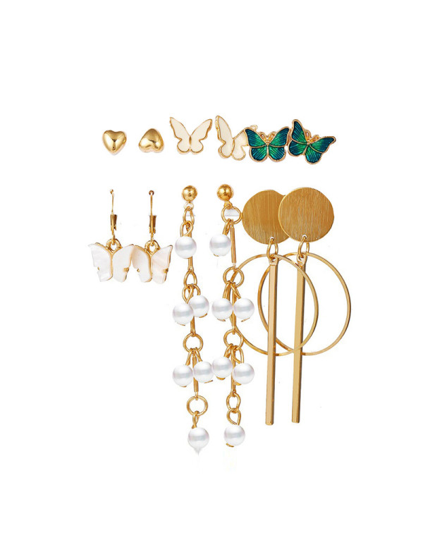 Jewels Galaxy Gold Plated Butterfly inspired Contemporary Studs and Drop Earrings Set of 6