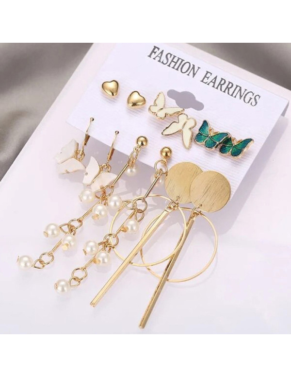 Jewels Galaxy Gold Plated Butterfly inspired Contemporary Studs and Drop Earrings Set of 6