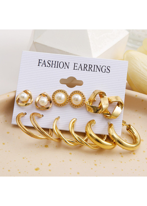 Jewels Galaxy Gold Plated Contemporary Studs and Hoop Earrings Set of 6