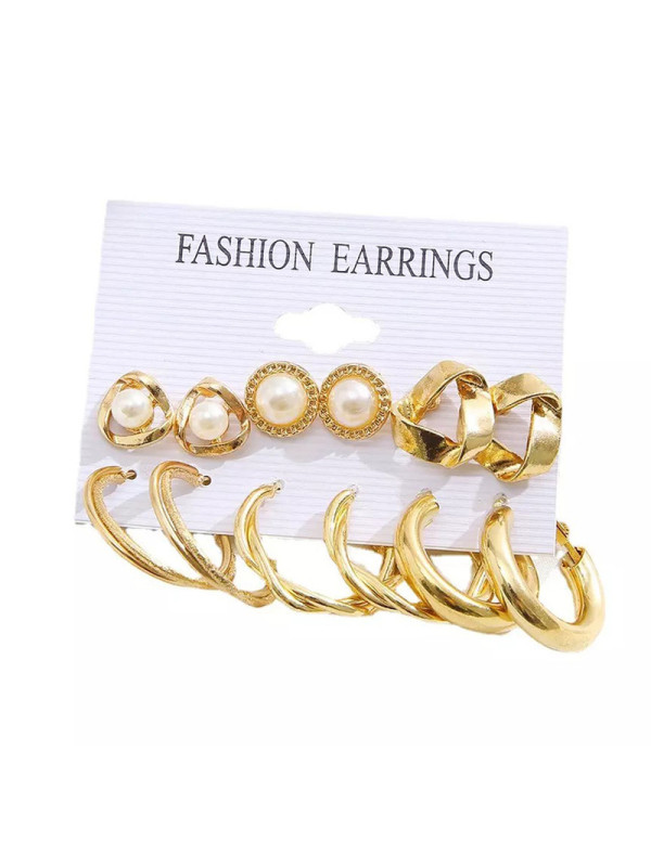 Jewels Galaxy Gold Plated Contemporary Studs and Hoop Earrings Set of 6