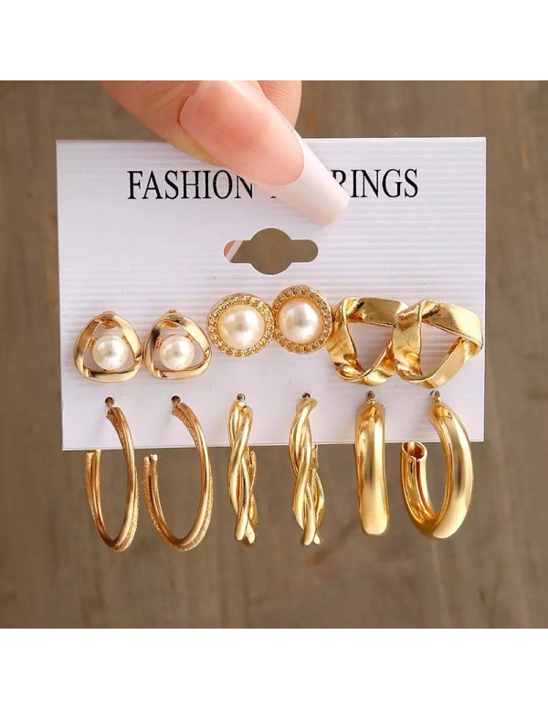 Jewels Galaxy Gold Plated Contemporary Studs and Hoop Earrings Set of 6