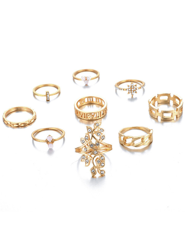 Jewels Galaxy Gold Plated Contemporary Stackable Rings Set of 9