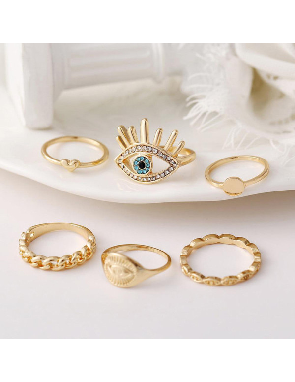 Jewels Galaxy Evil Eye Gold Plated Stackable Rings Set of 6