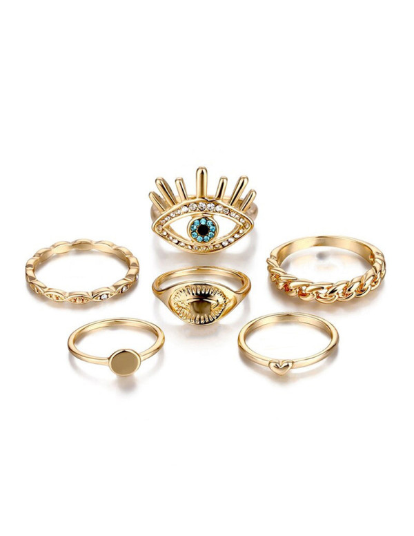 Jewels Galaxy Evil Eye Gold Plated Stackable Rings Set of 6